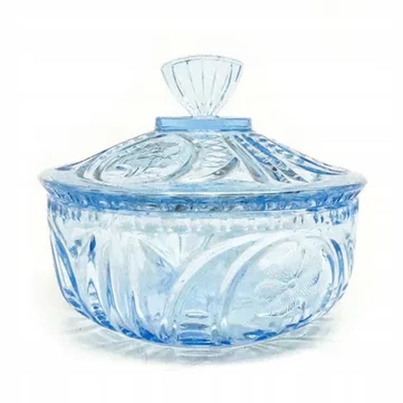 Art Deco bonbonniere, turquoise pressed glass, Germany, 1950s.