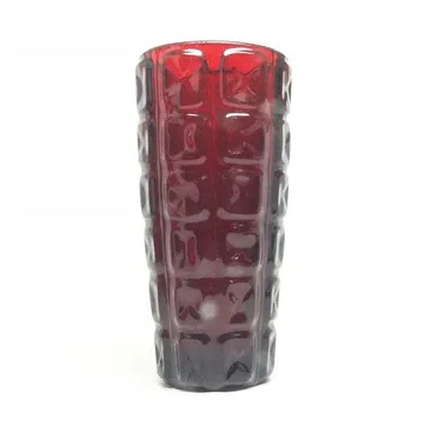 Mid-century modern vase, red sodium glass, Ząbkowice, Poland, 1970s.