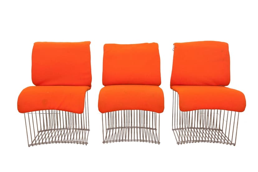 set of three Pantonova dining chairs, orange, hopsack fabric and chrome steel