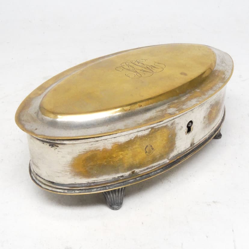 Art Deco jewelry box, silver-plated brass, Denmark, 1930s.