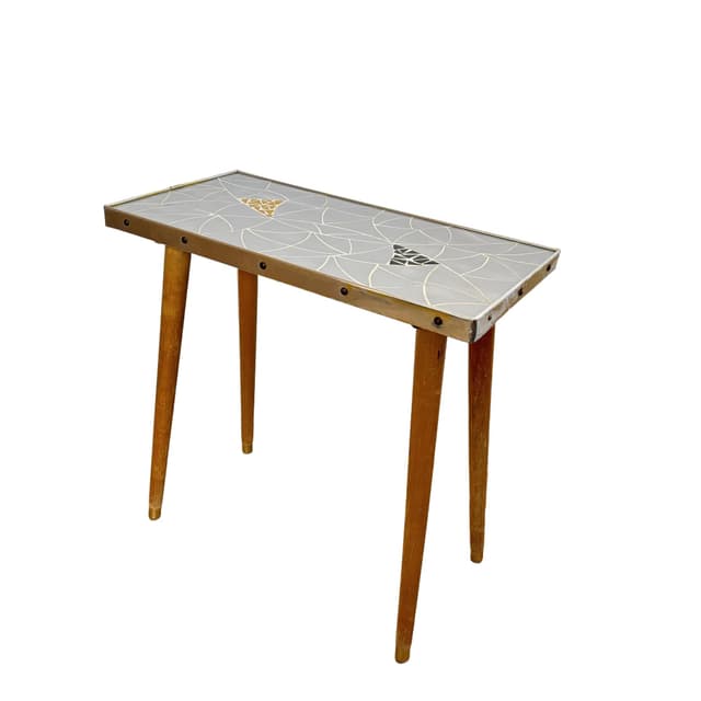 Stolik pomocniczy, szary, ceramika aluminium drewno, Niemcy, lata 70. - WYMIARY