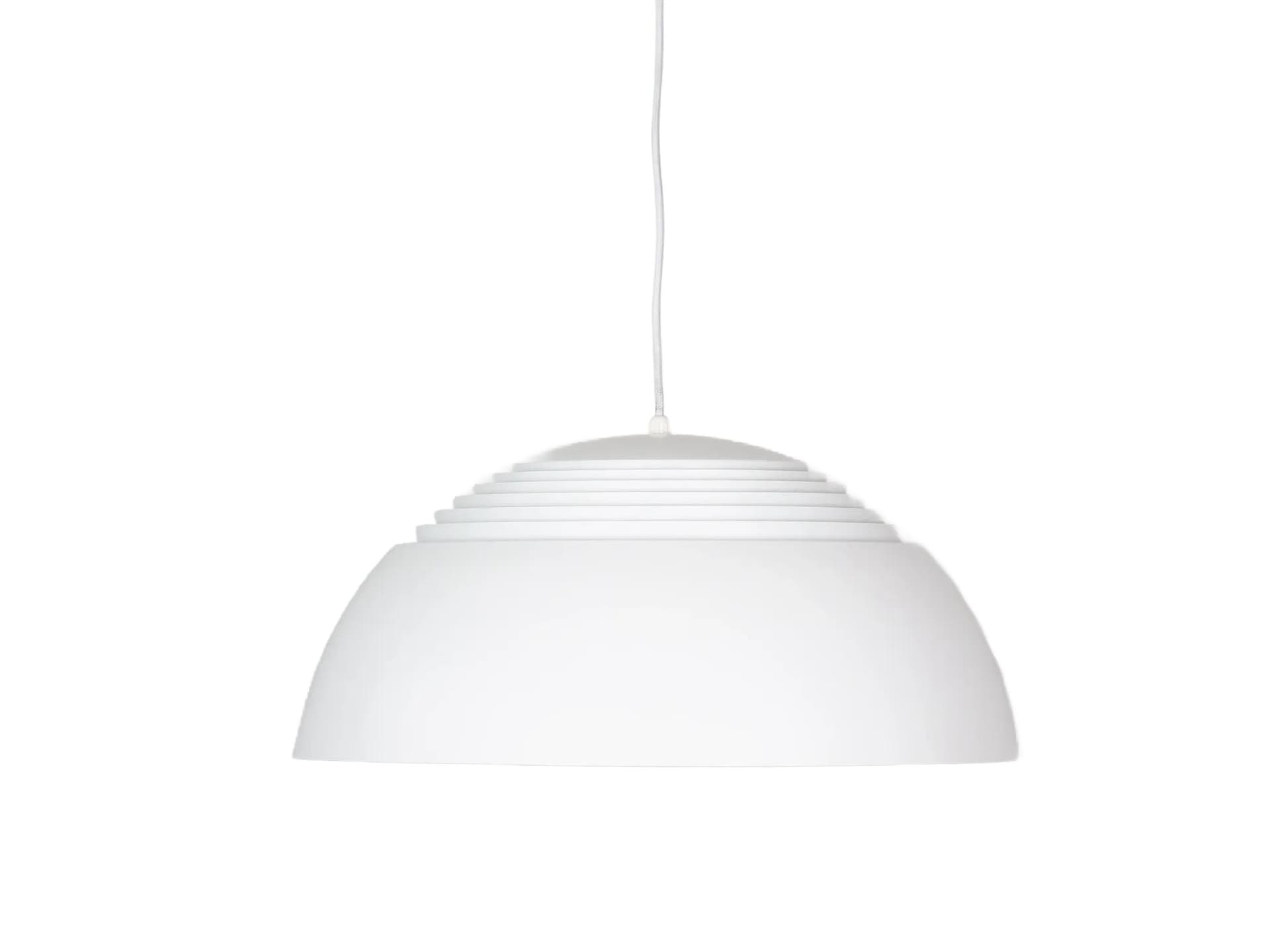 Biała aluminiowa lampa wisząca AJ Royal 500, proj. A. Jacobsen dla Louis Poulsen, Dania, lata 60.