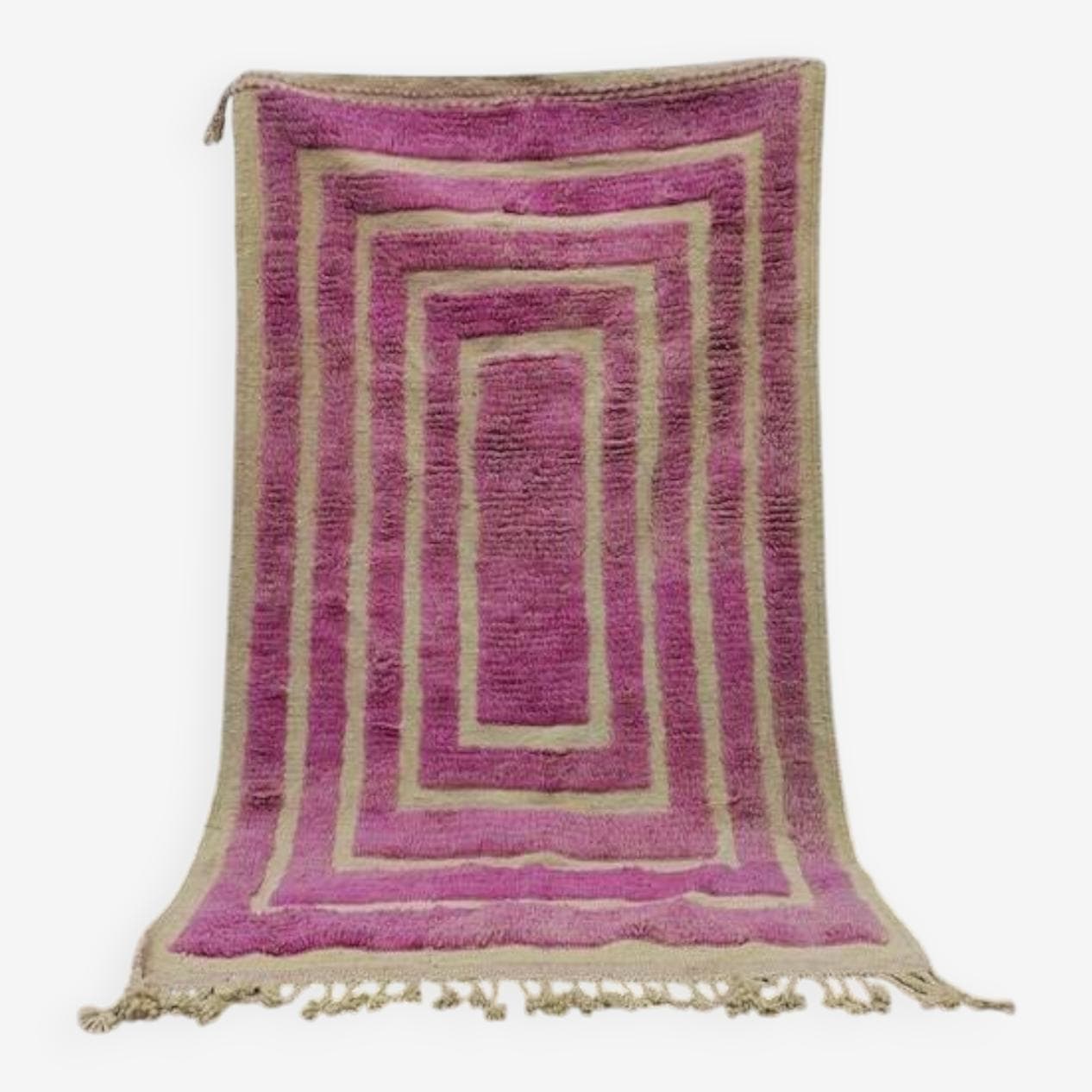 Handwoven rug 100x200 cm, wool, violet, beige, Morocco - 199861