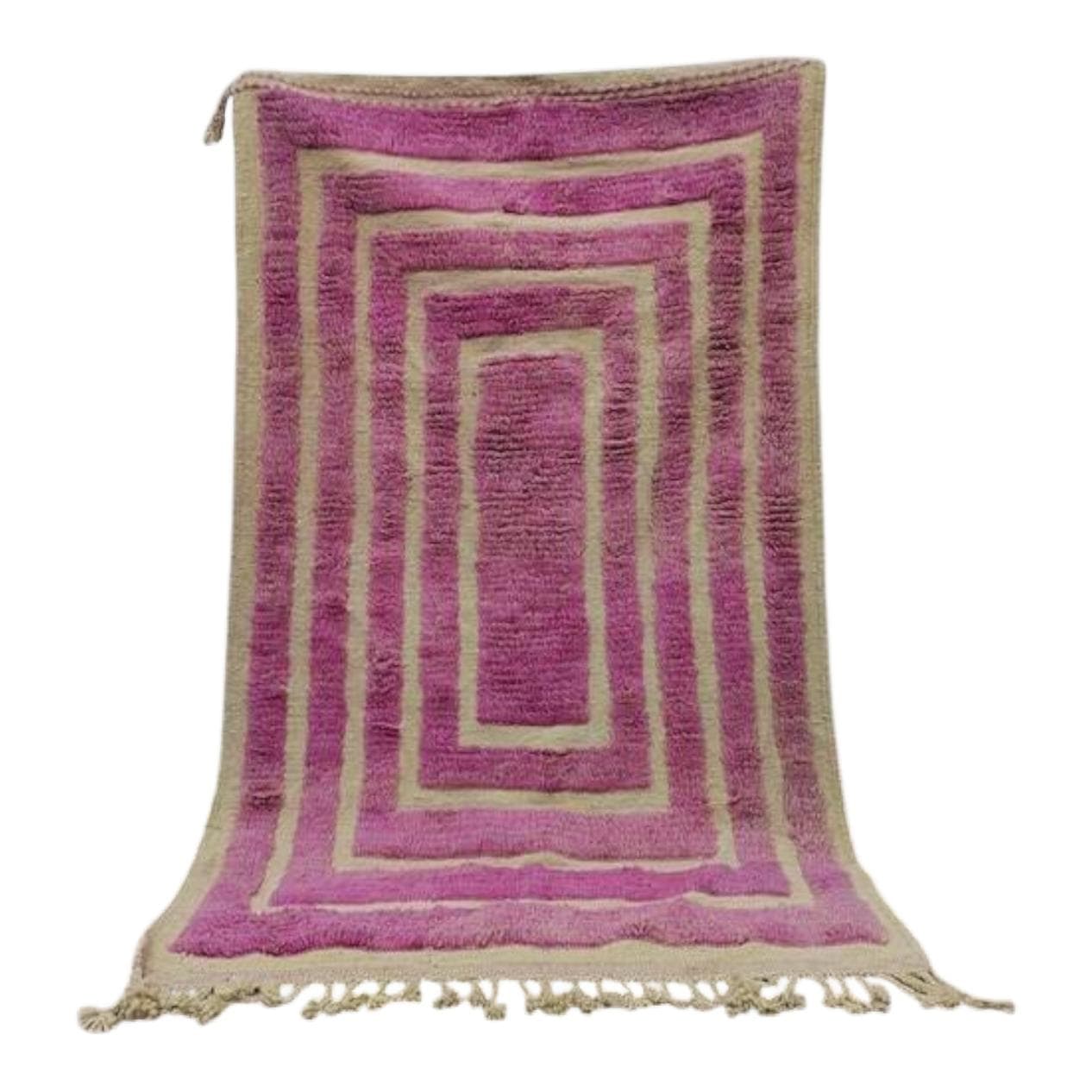 Handwoven rug 100x200 cm, wool, violet, beige, Morocco