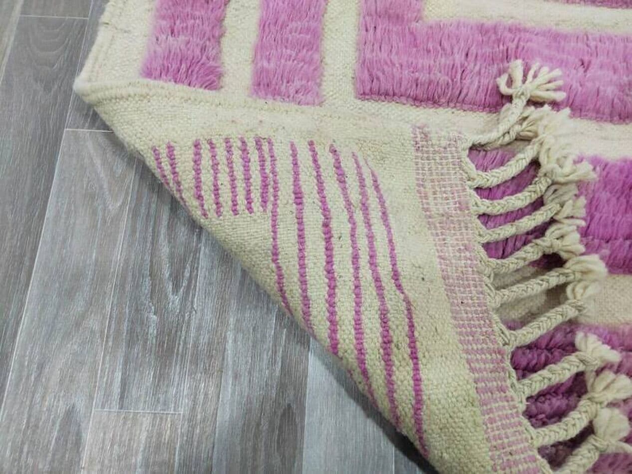 Handwoven rug 100x200 cm, wool, violet, beige, Morocco - 199863