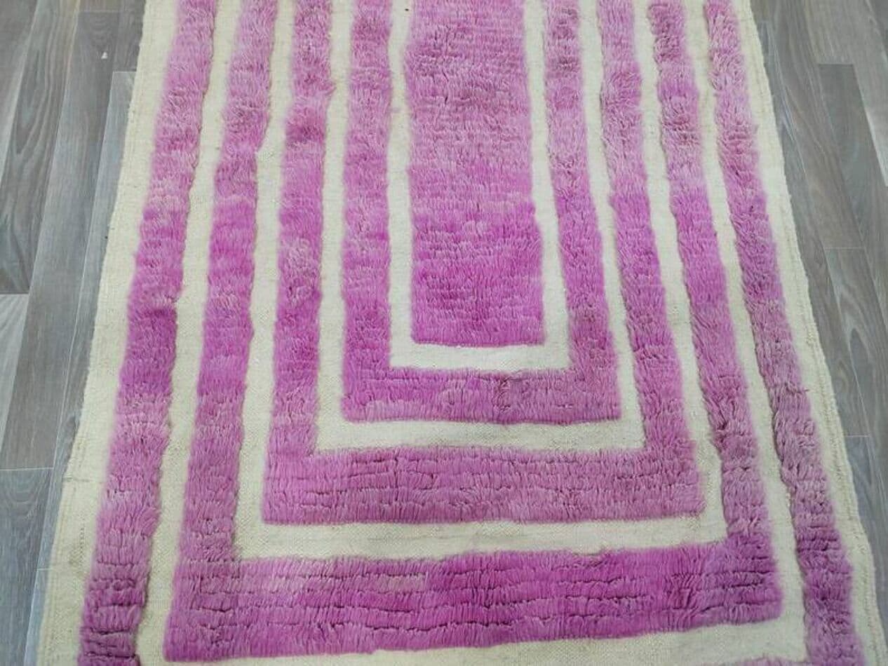 Handwoven rug 100x200 cm, wool, violet, beige, Morocco - 199867