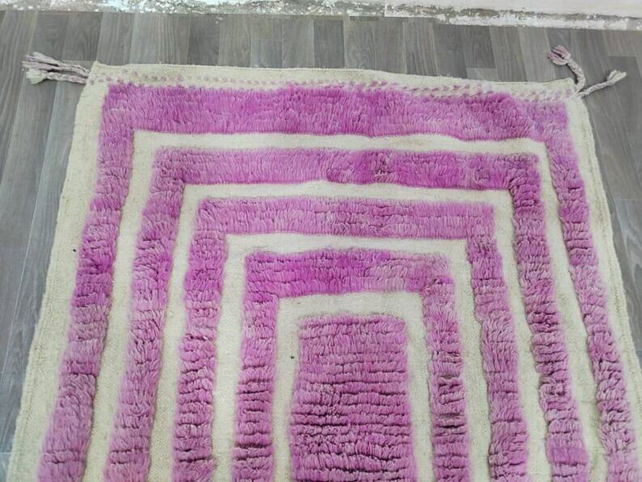 Handwoven rug 100x200 cm, wool, violet, beige, Morocco - 199865