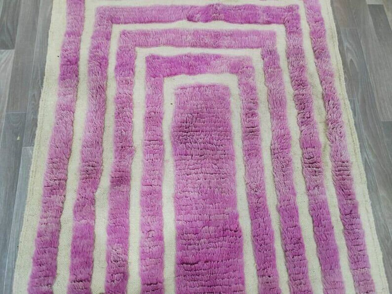 Handwoven rug 100x200 cm, wool, violet, beige, Morocco - 199866