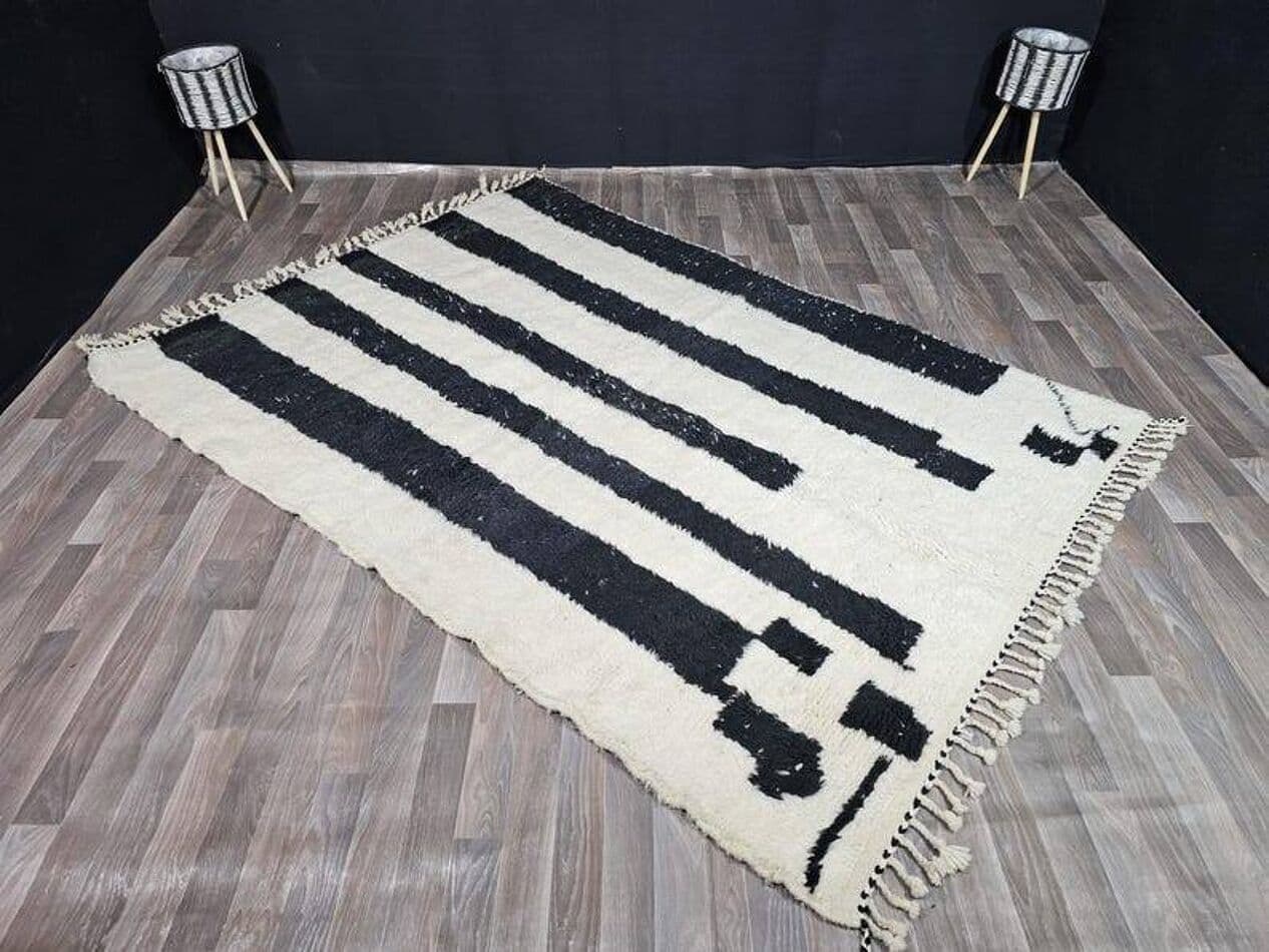 Ręcznie tkany dywan 150x250 cm, wełna, biały, czarny, Maroko - 199650
