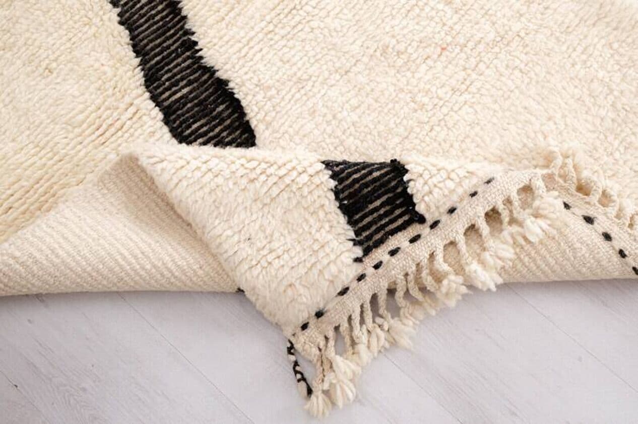 Handwoven rug 150x250 cm, wool, ivory, black, Morocco - 199560