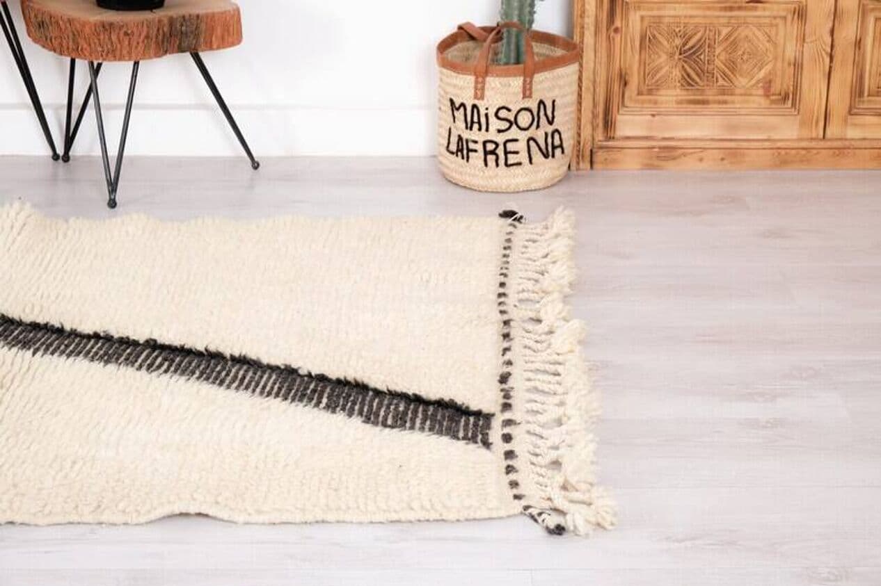 Handwoven rug 150x250 cm, wool, ivory, black, Morocco - 199564