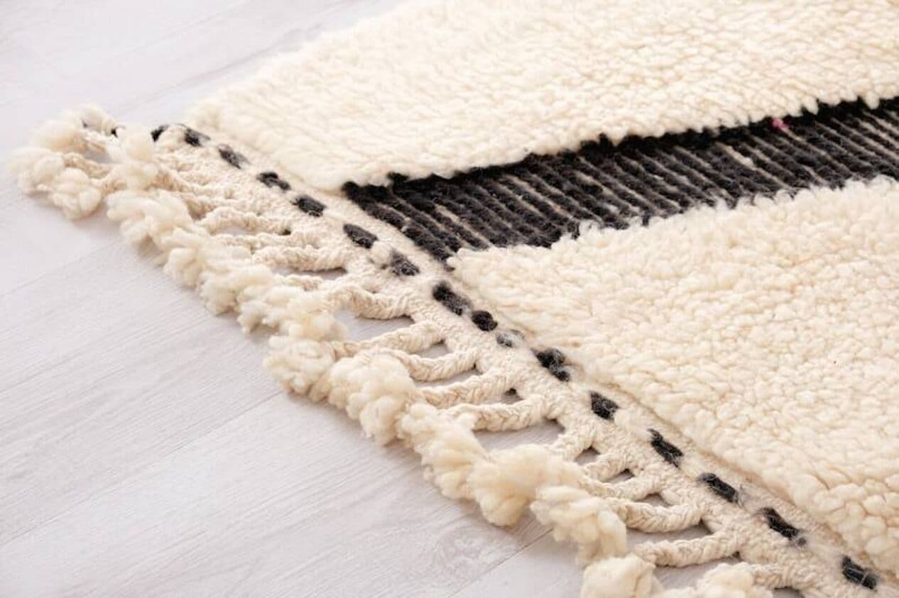 Handwoven rug 150x250 cm, wool, ivory, black, Morocco - 199559