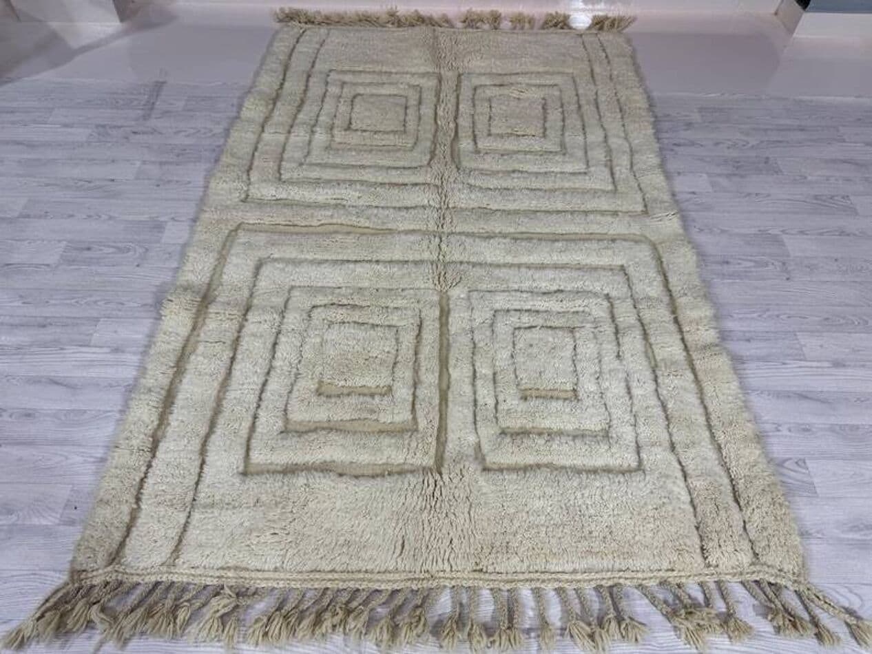 Handwoven rug 200x300 cm, wool, ivory, Morocco - 199371