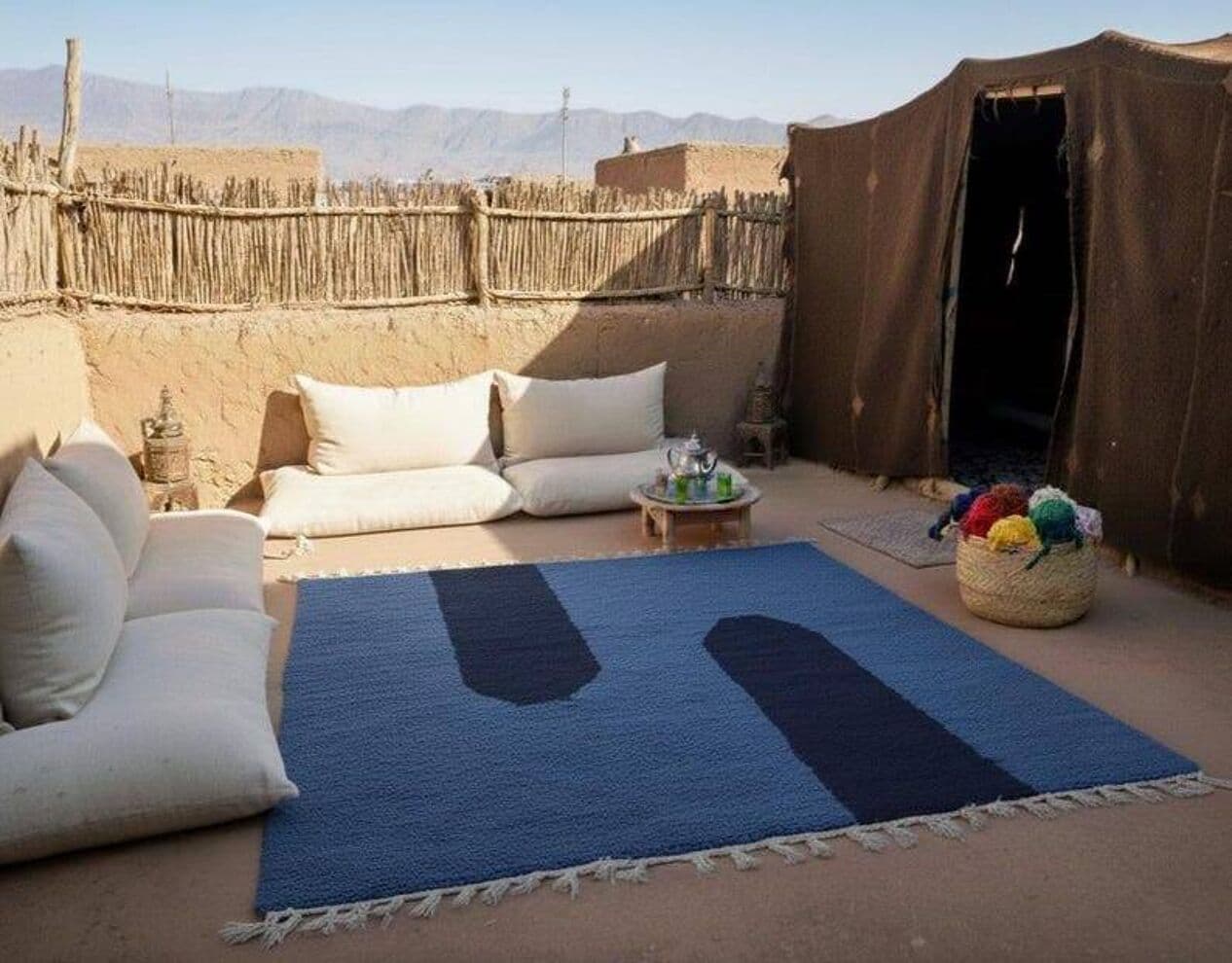 Ręcznie tkany dywan 200x300 cm, wełna, niebieski, Maroko - 199263