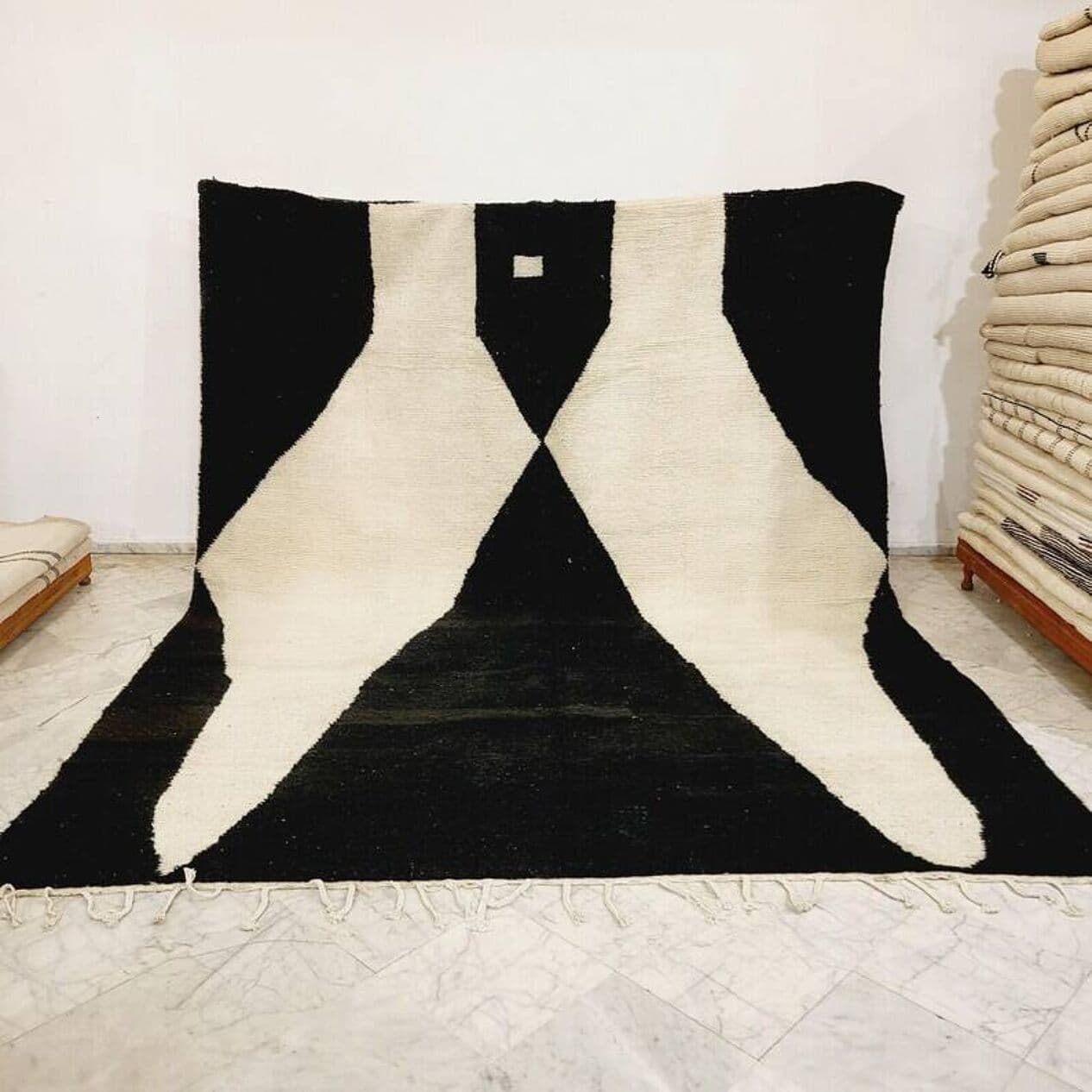 Ręcznie tkany dywan 200x300 cm, wełna, czarny, biały, Maroko - 198461