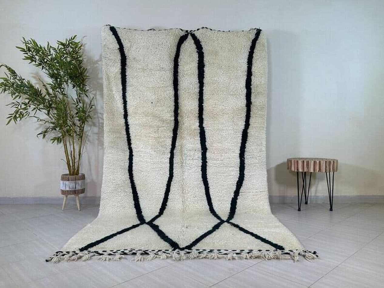 Ręcznie tkany dywan 250x150 cm, wełna, biały, czarny, Maroko - 198407