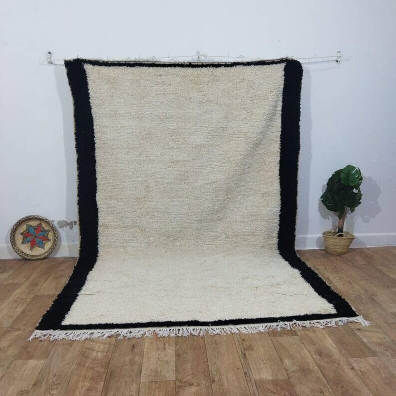 Handwoven rug 250x150 cm, wool, ivory, black, Morocco - 200419