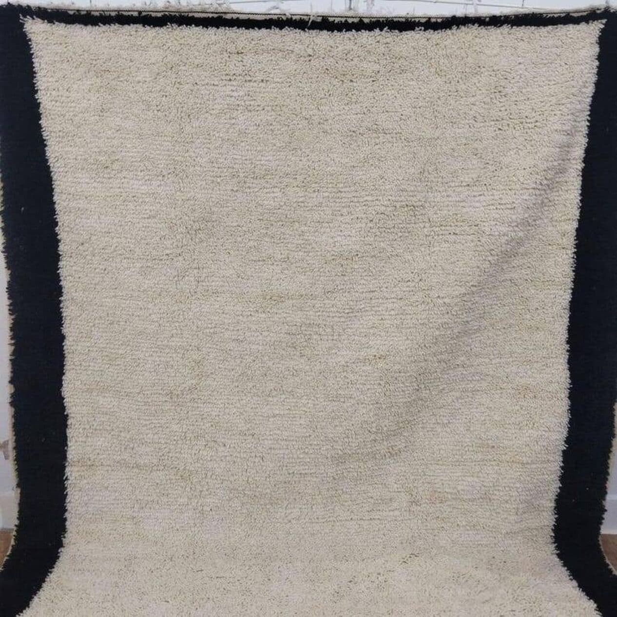 Handwoven rug 250x150 cm, wool, ivory, black, Morocco - 200418