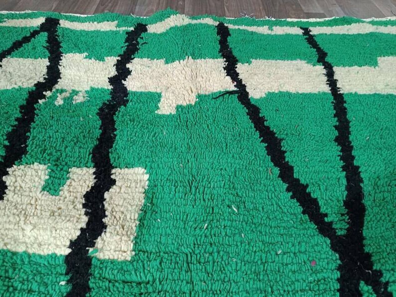 Ręcznie tkany dywan 250x150 cm, wełna, zielony, ecru, czarny, Maroko - 201009