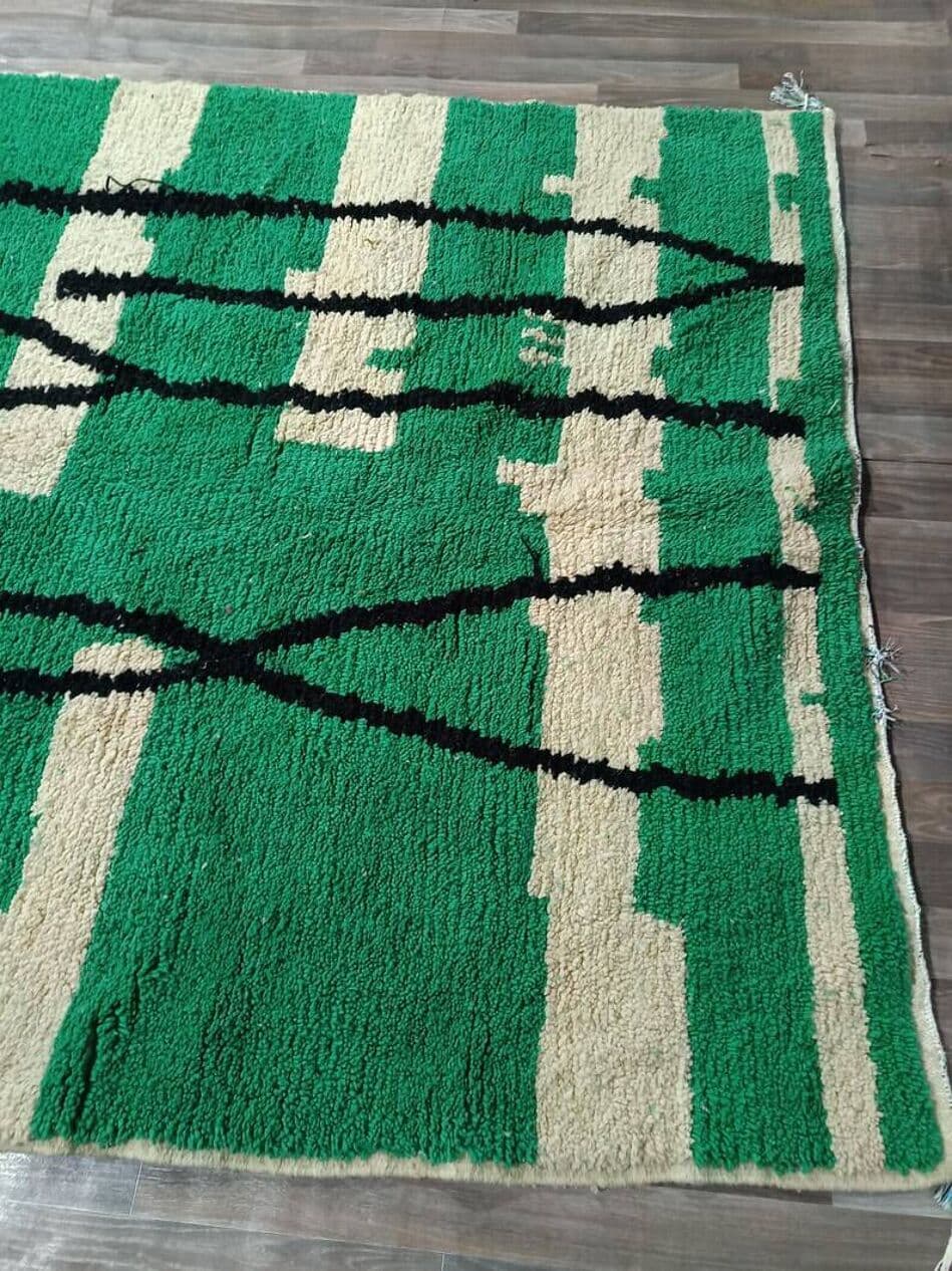 Ręcznie tkany dywan 250x150 cm, wełna, zielony, ecru, czarny, Maroko - 201008