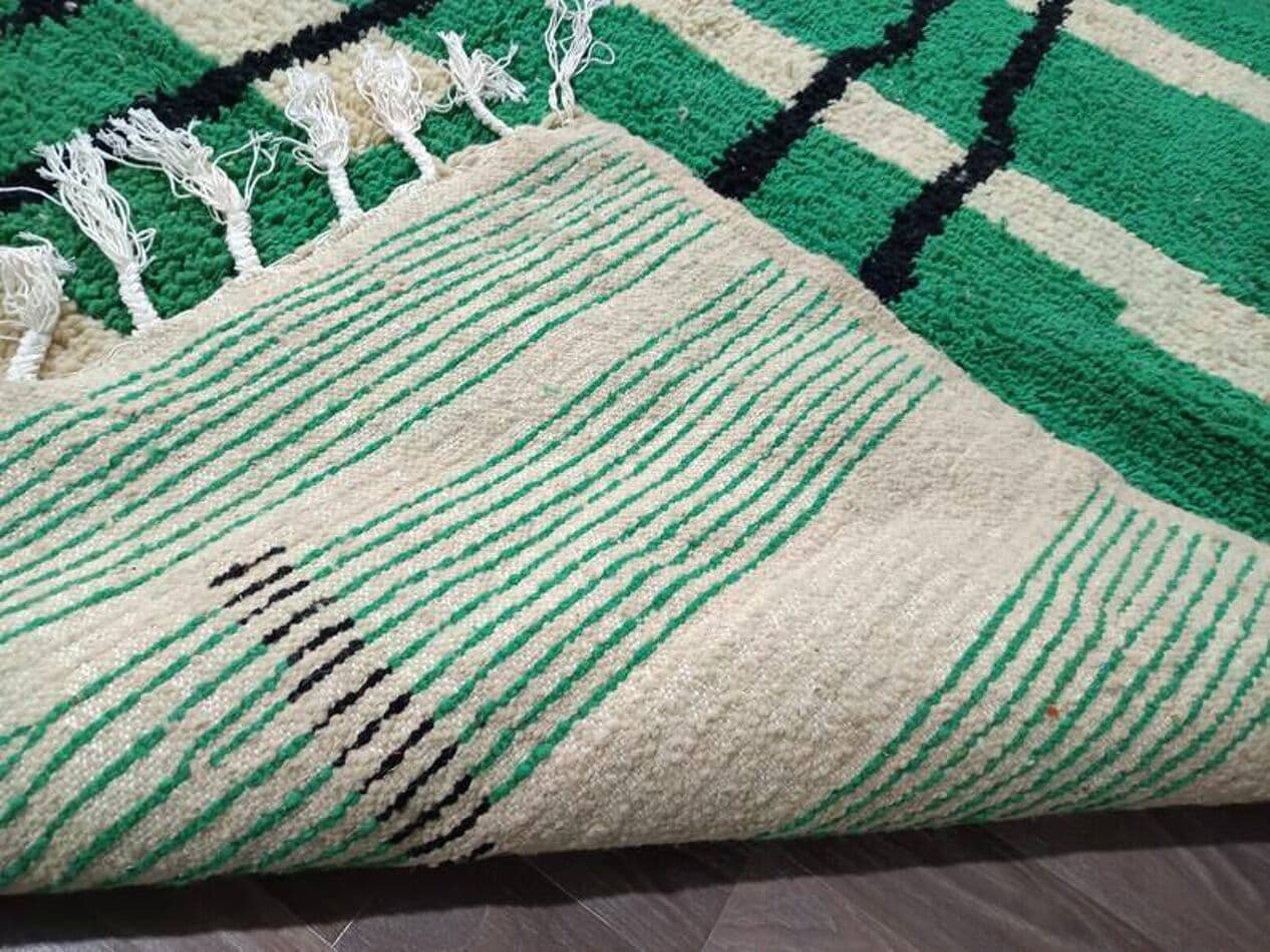 Ręcznie tkany dywan 250x150 cm, wełna, zielony, ecru, czarny, Maroko - 201013