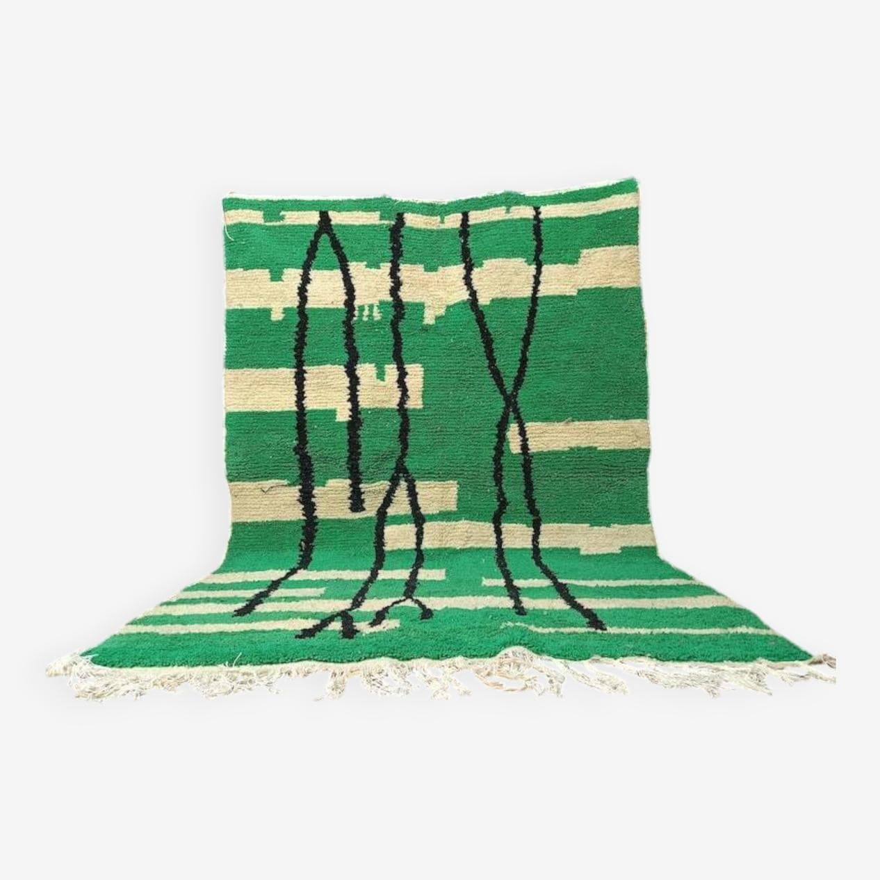 Ręcznie tkany dywan 250x150 cm, wełna, zielony, ecru, czarny, Maroko - 201007