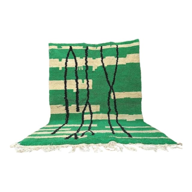 Ręcznie tkany dywan 250x150 cm, wełna, zielony, ecru, czarny, Maroko - WYMIARY