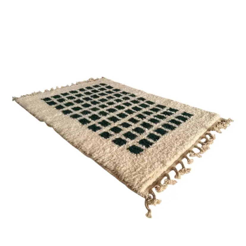 Ręcznie tkany dywan 200x100 cm, wełna, beżowy, zielony, Maroko
