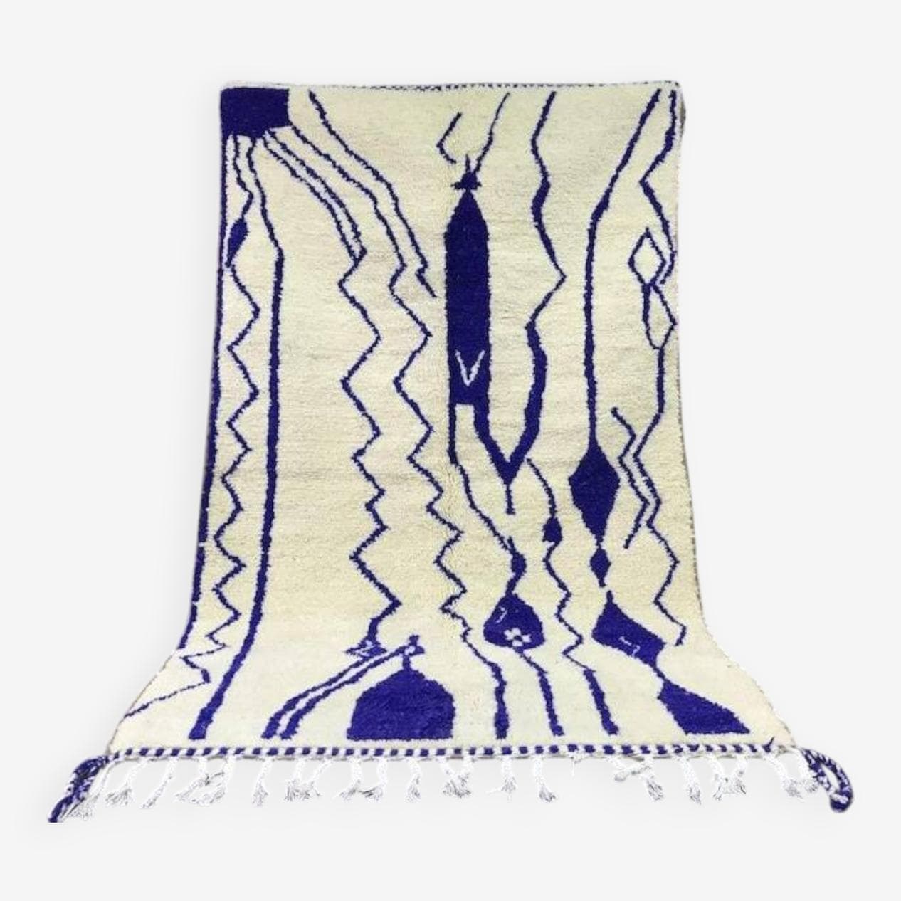 Ręcznie tkany dywan 250x150 cm, wełna, kremowy, niebieski, Maroko - 200754