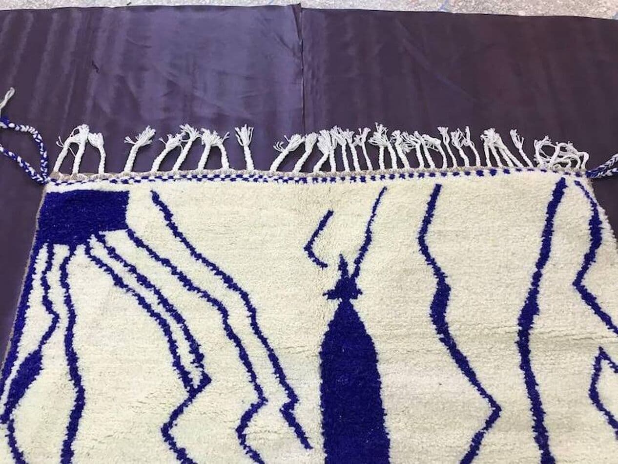 Ręcznie tkany dywan 250x150 cm, wełna, kremowy, niebieski, Maroko - 200756