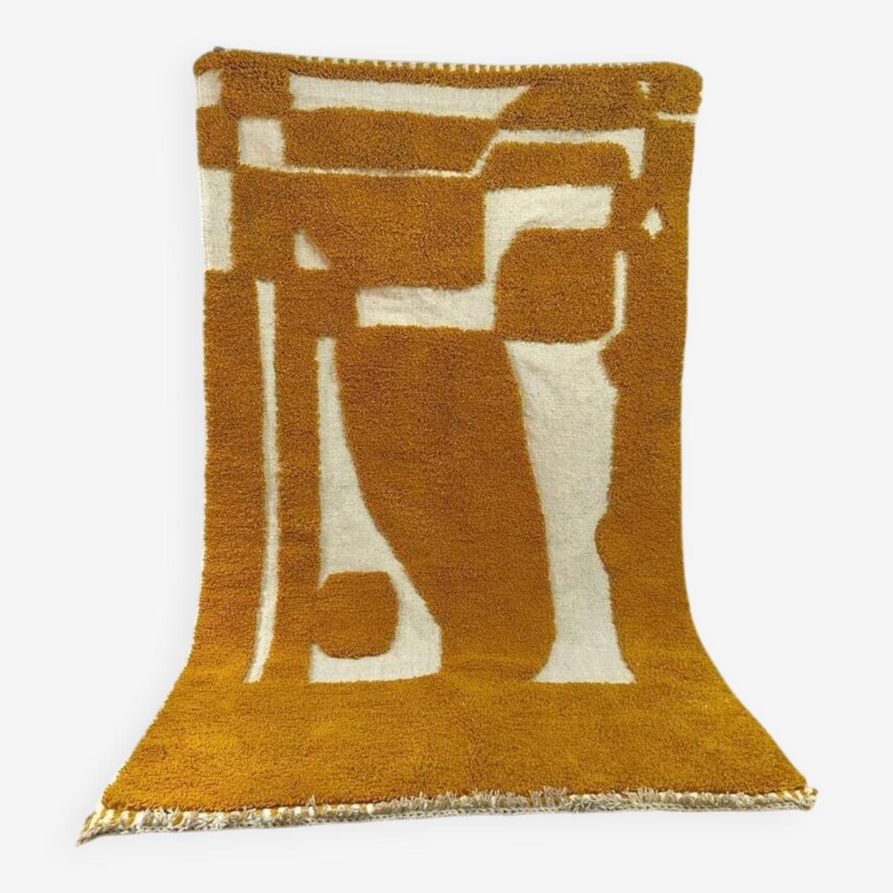 Ręcznie tkany dywan 250x150 cm, wełna, żółty, kość słoniowa, Maroko - 200740