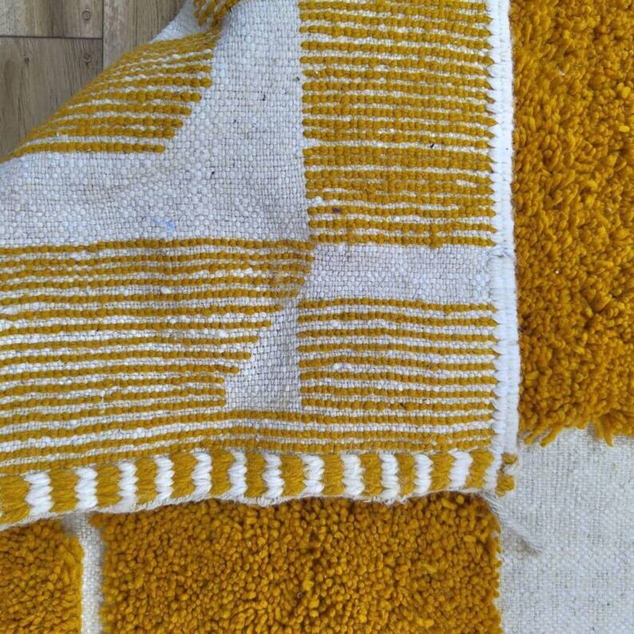 Ręcznie tkany dywan 250x150 cm, wełna, żółty, kość słoniowa, Maroko - 200746