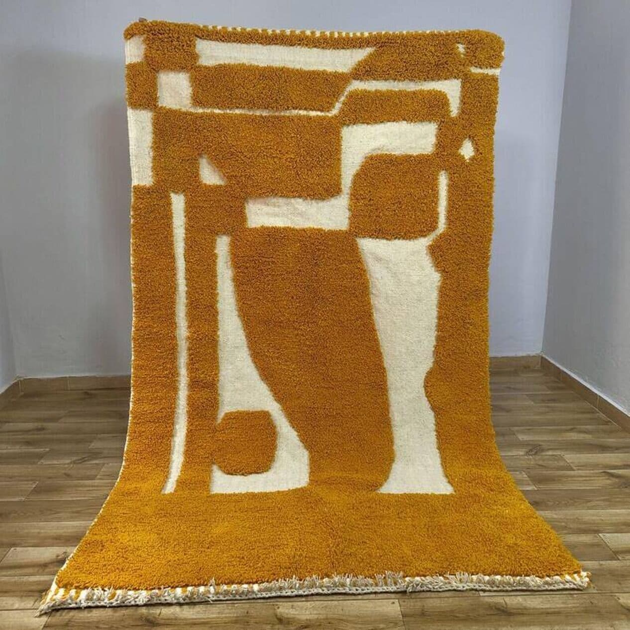 Ręcznie tkany dywan 250x150 cm, wełna, żółty, kość słoniowa, Maroko - 200741