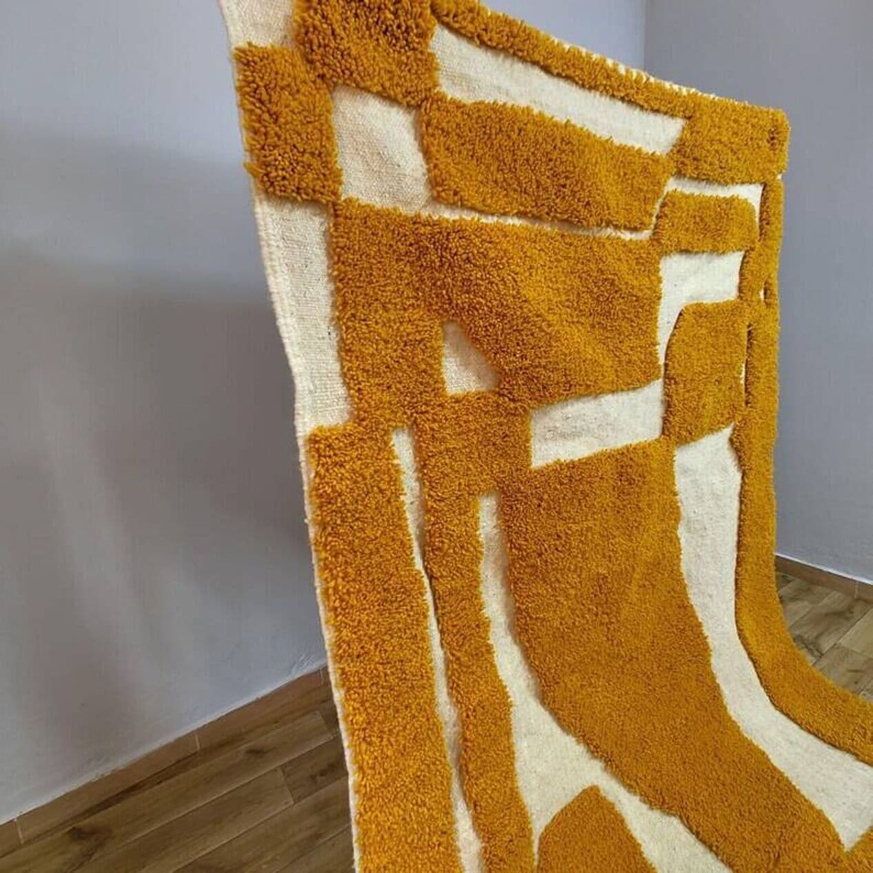 Ręcznie tkany dywan 250x150 cm, wełna, żółty, kość słoniowa, Maroko - 200743