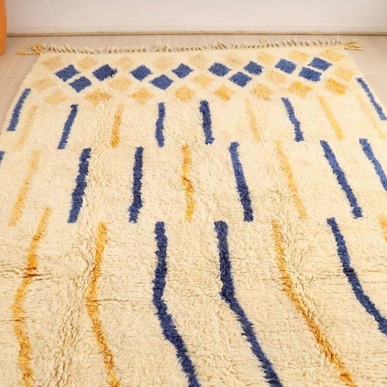 Ręcznie tkany dywan 200x300 cm, wełna, kość słoniowa, Maroko - 200707