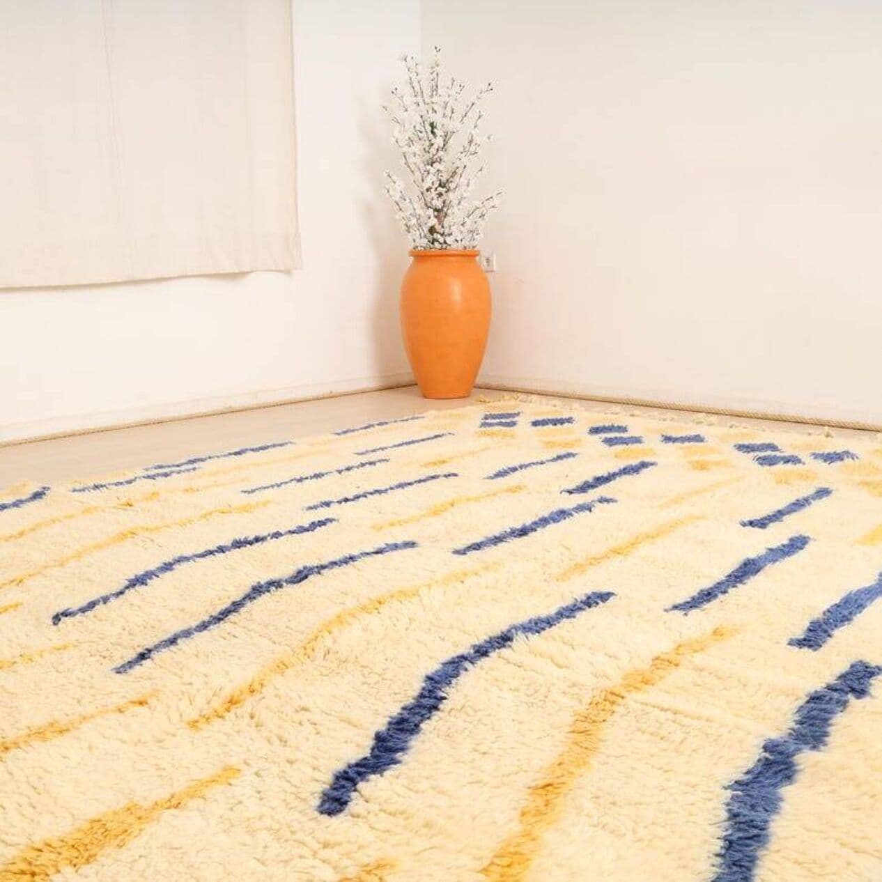 Ręcznie tkany dywan 200x300 cm, wełna, kość słoniowa, Maroko - 200708