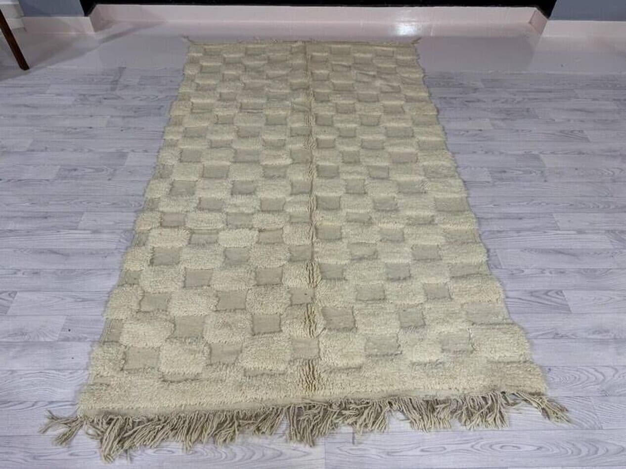 Ręcznie tkany dywan 250x150 cm, wełna, biały, Maroko - 200640