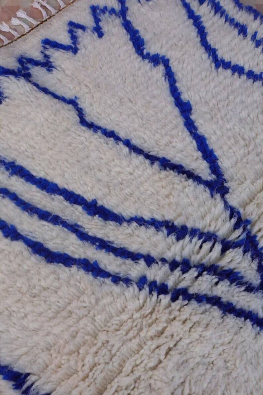 Ręcznie tkany dywan 100x200 cm, wełna, kremowy, niebieski, Maroko - 201554