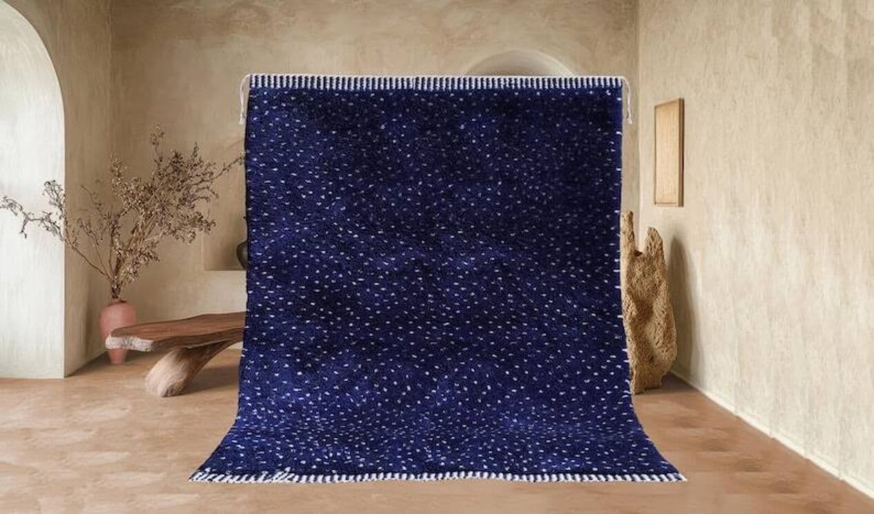 Handmade rug 200x300 cm, wool, navy blue, white, Morocco - 201536