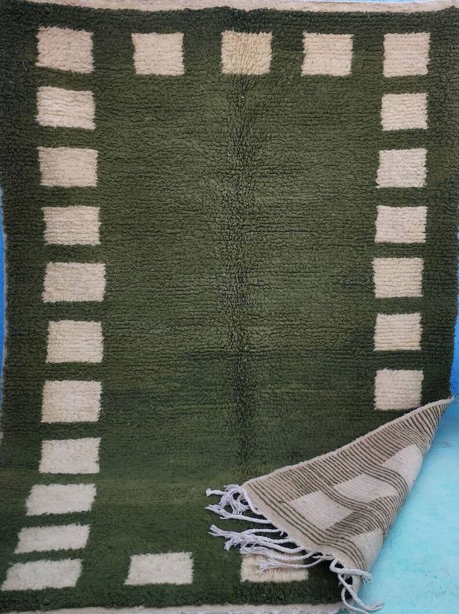 Handwoven rug 250x150 cm, wool, olive, Morocco - 201367