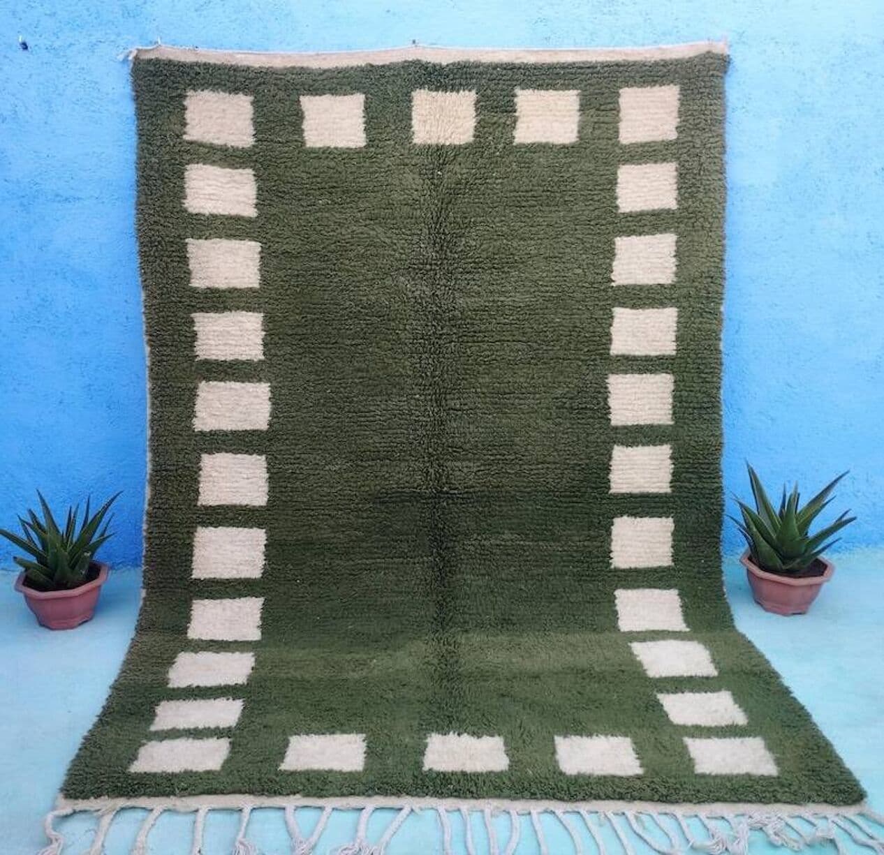 Handwoven rug 250x150 cm, wool, olive, Morocco - 201365