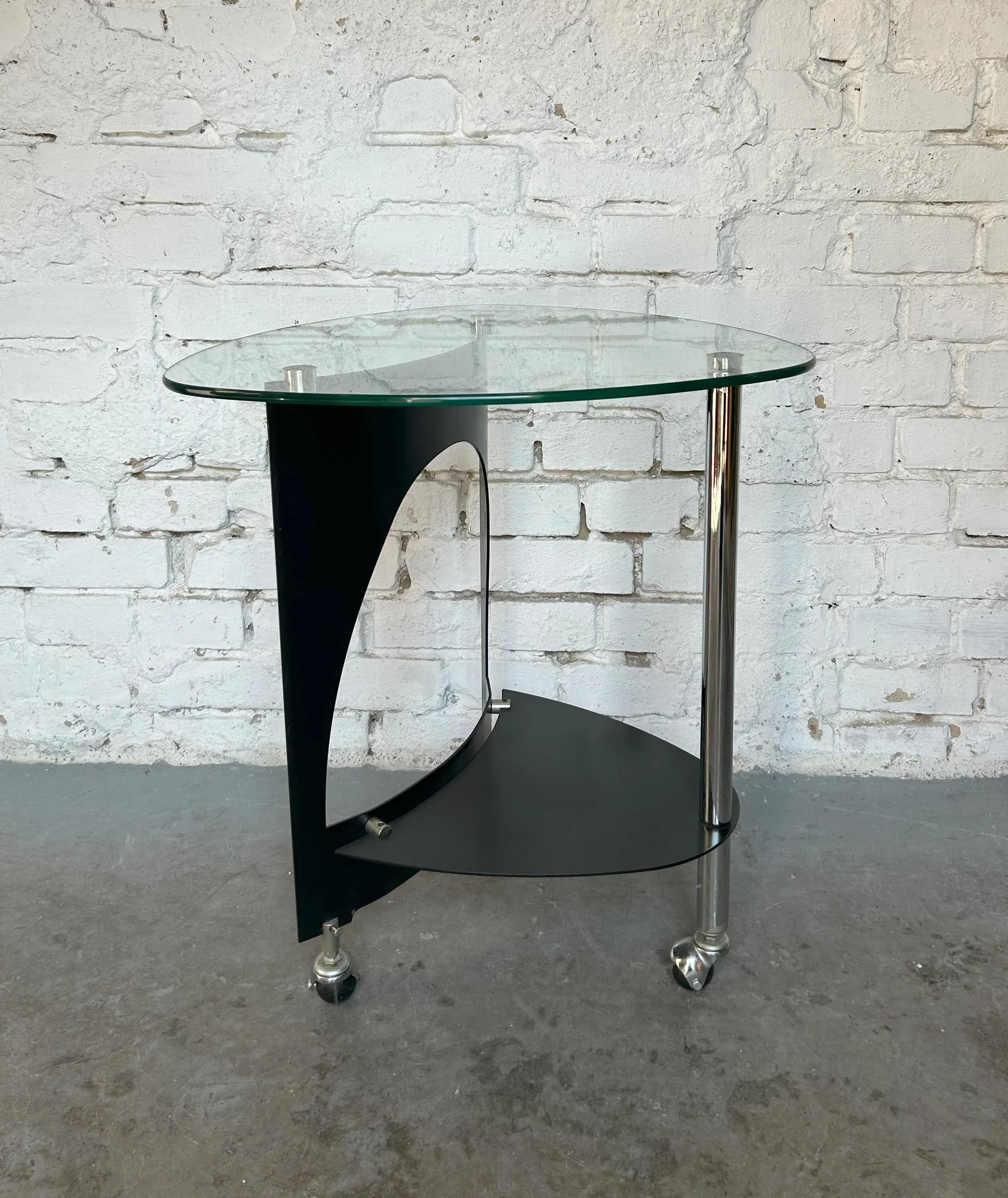 Stolik pomocniczy Space Age, transparent, szkło metal, Polska, lata 80. - 14480