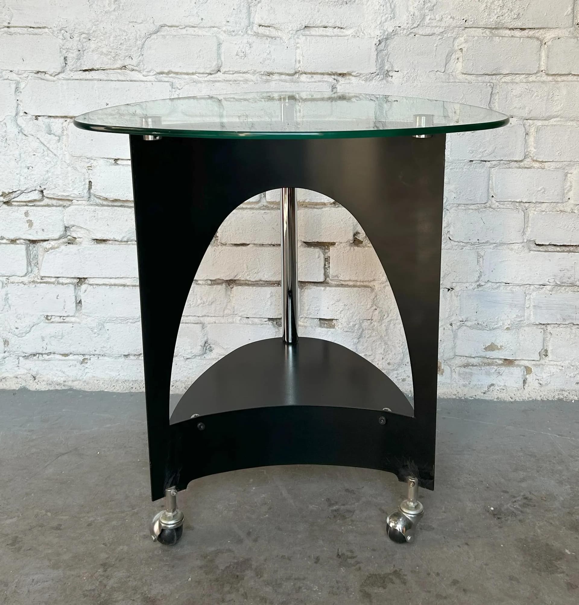 Stolik pomocniczy Space Age, transparent, szkło metal, Polska, lata 80. - 14486