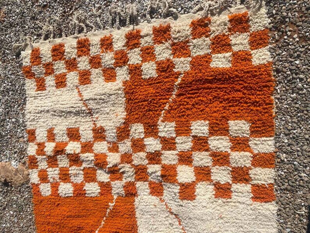 Ręcznie tkany dywan 250x150 cm, wełna, pomarańczowy, biały, Maroko - 202557