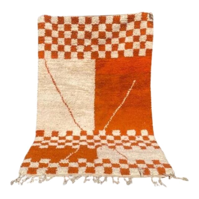 Ręcznie tkany dywan 250x150 cm, wełna, pomarańczowy, biały, Maroko - WYMIARY