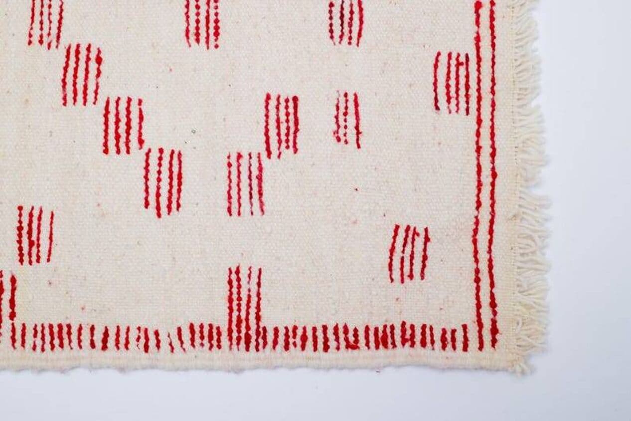 Ręcznie tkany dywan 250x150 cm, wełna, kremowy, czerwony, Maroko - 202437