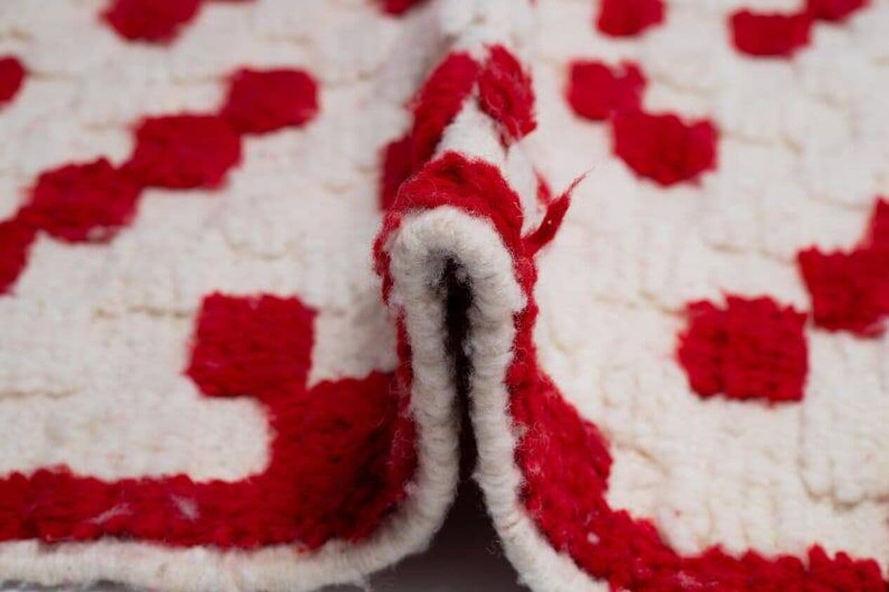 Ręcznie tkany dywan 250x150 cm, wełna, kremowy, czerwony, Maroko - 202438