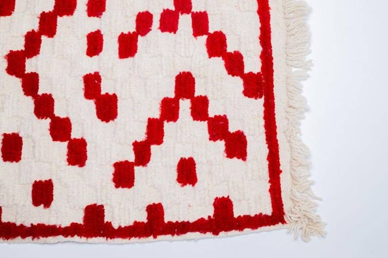 Ręcznie tkany dywan 250x150 cm, wełna, kremowy, czerwony, Maroko - 202441