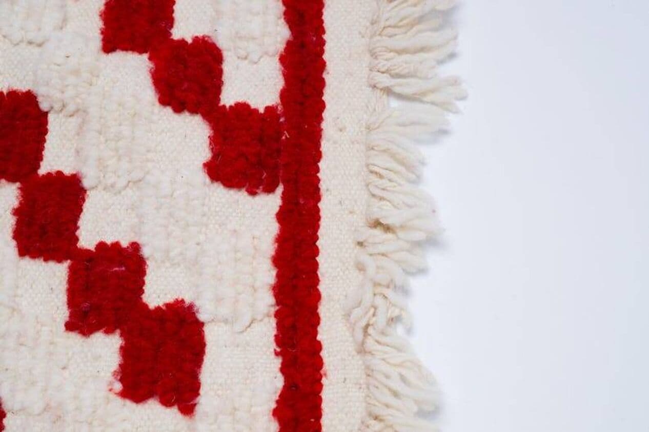 Ręcznie tkany dywan 250x150 cm, wełna, kremowy, czerwony, Maroko - 202440