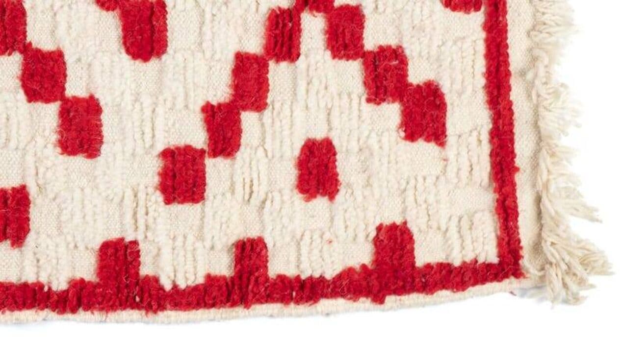 Ręcznie tkany dywan 250x150 cm, wełna, kremowy, czerwony, Maroko - 202436